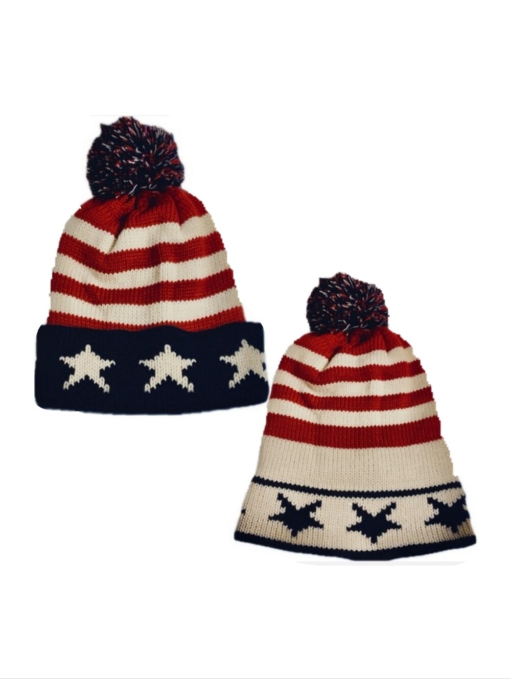 American Flag Knit Colorblock Beannie with Pom Unisex Cap - Picture 3 of 3